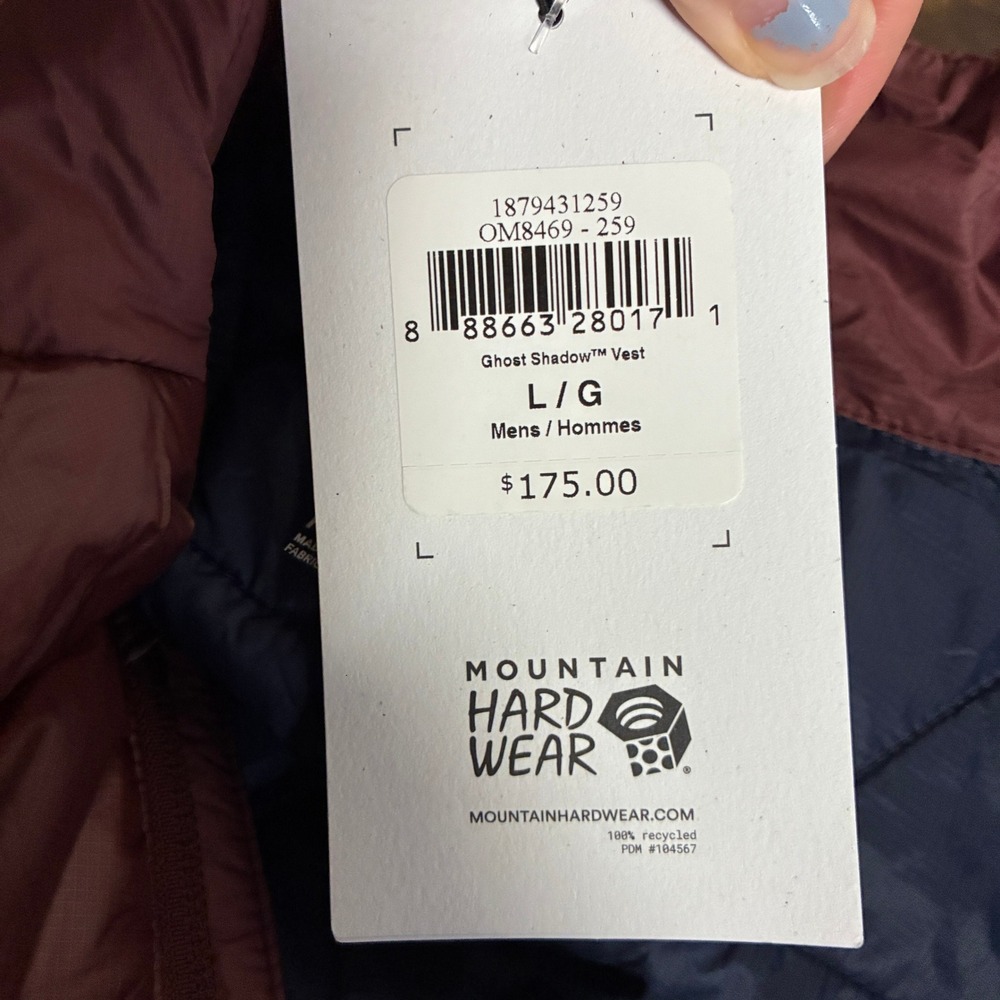 NEW Mountain Hardwear Mens Ghost Shadow Vest L Dark Zinc Camping Packable - Picture 11 of 14